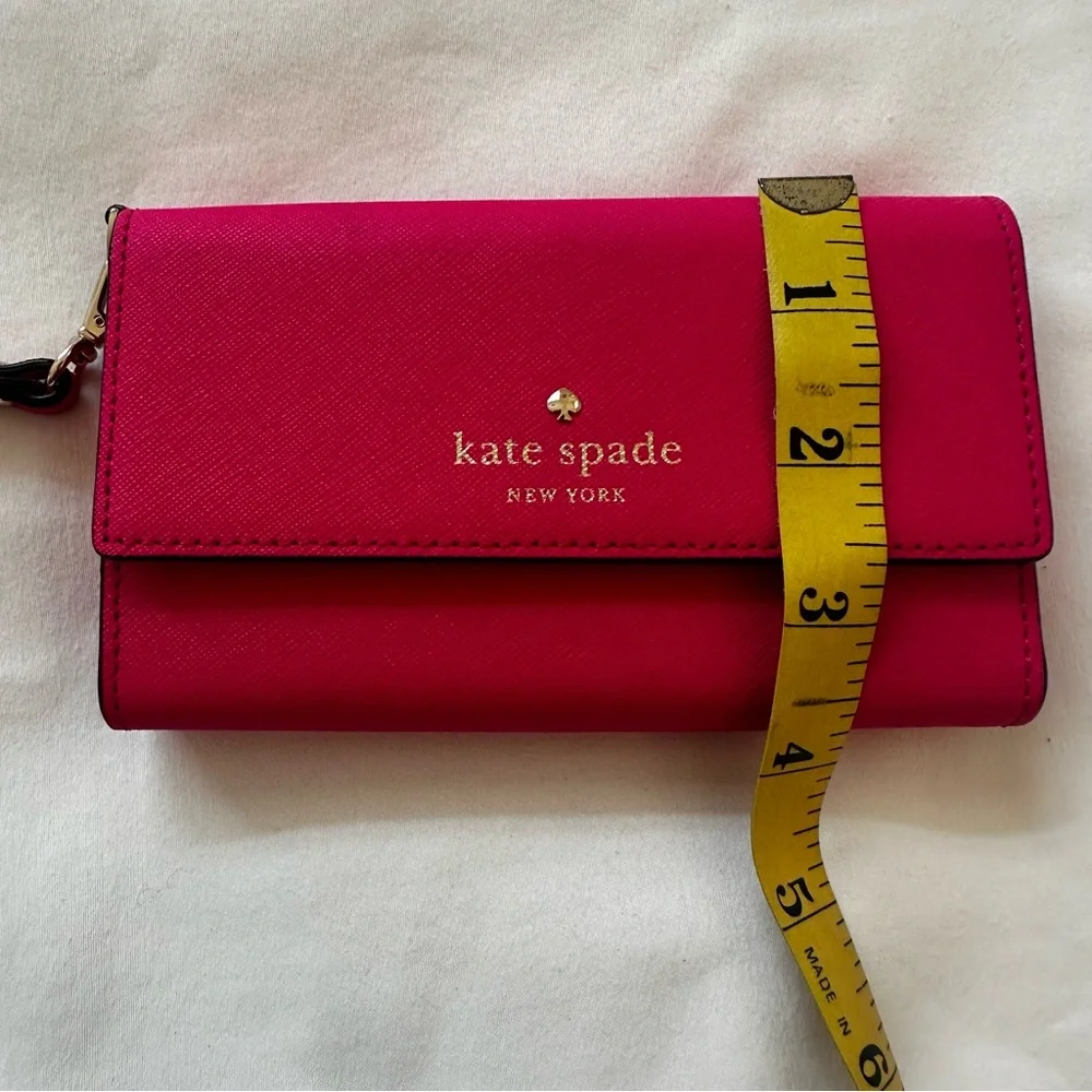 Kate Spade Devin Trifold Wallet Wristlet Pink Saffiano Leather Phone Clutch New